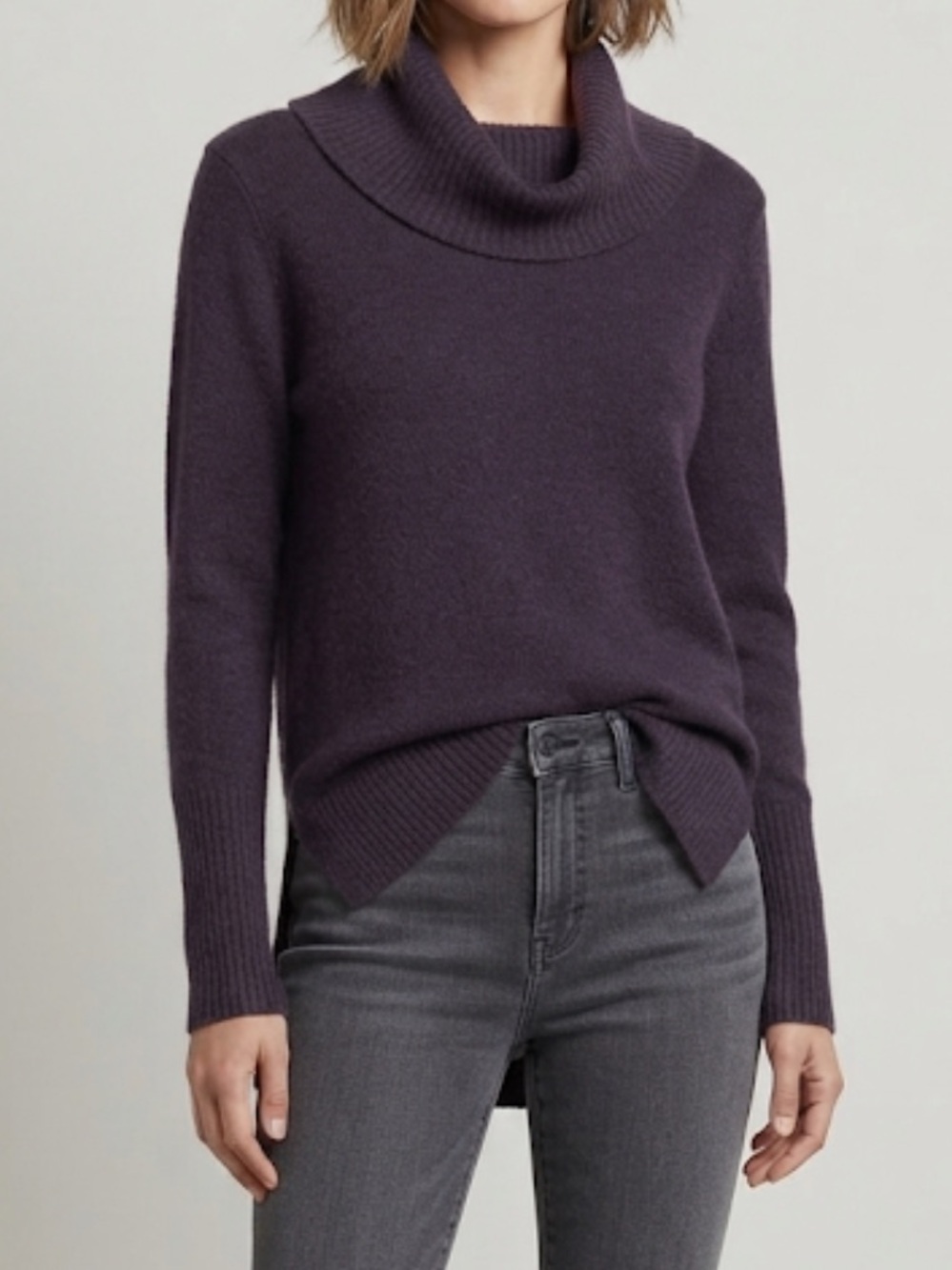 TAHARI Merino Wool Blend Cowlneck Sweater Dark Purple Large